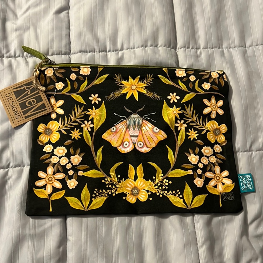 Allen Designs Moth Zipper Pouch NWT
